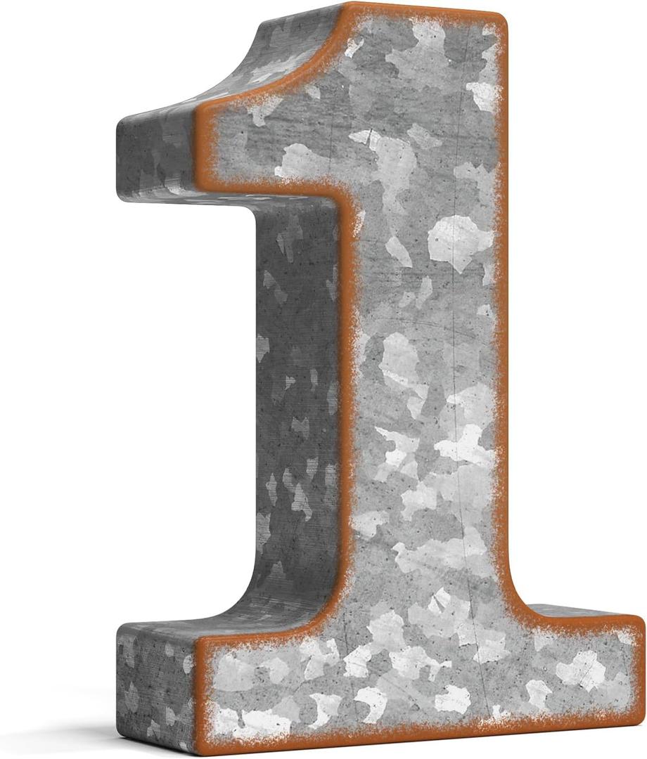 CraftyCrocodile 7" Galvanized Metal Numbers for Wall Decor - 3D Number 1 for Hanging & Free Standing - Decorative Rustic Table Numbers for the Living Room, Bedroom, Kitchen