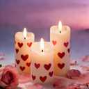 LUZLAB 3pc Flameless Candles with Heart & Shamrock Stickers - St. Patrick's Day Flameless Candles for Ambiance Battery Operated LED Pillar Candles for Gifts Home Garden Decor