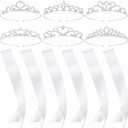 6 Set White Sashes for Pageants Party Accessories Prom Queen Crown Blank Sashes Rhinestones Tiara Satin Sash for Wedding Prom Party Decorations DIY