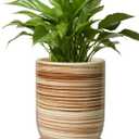 8 Inch Plant Pot, Ceramic Planter for Outdoor Plants, Large Plant Pot Indoor with Drainage Hole and Saucer, Modern Flower Pot for Home Garden Decor Yellow