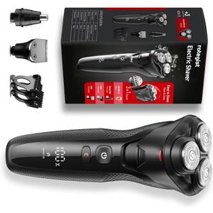 rategist Cordless Electric Razor for Men: 3-in-1 Shaver for Beard/ Nose/ Sideburns - IPX7 Waterproof Travel Kit - Turbo Speed & Precision Blades, Eclipse Black​