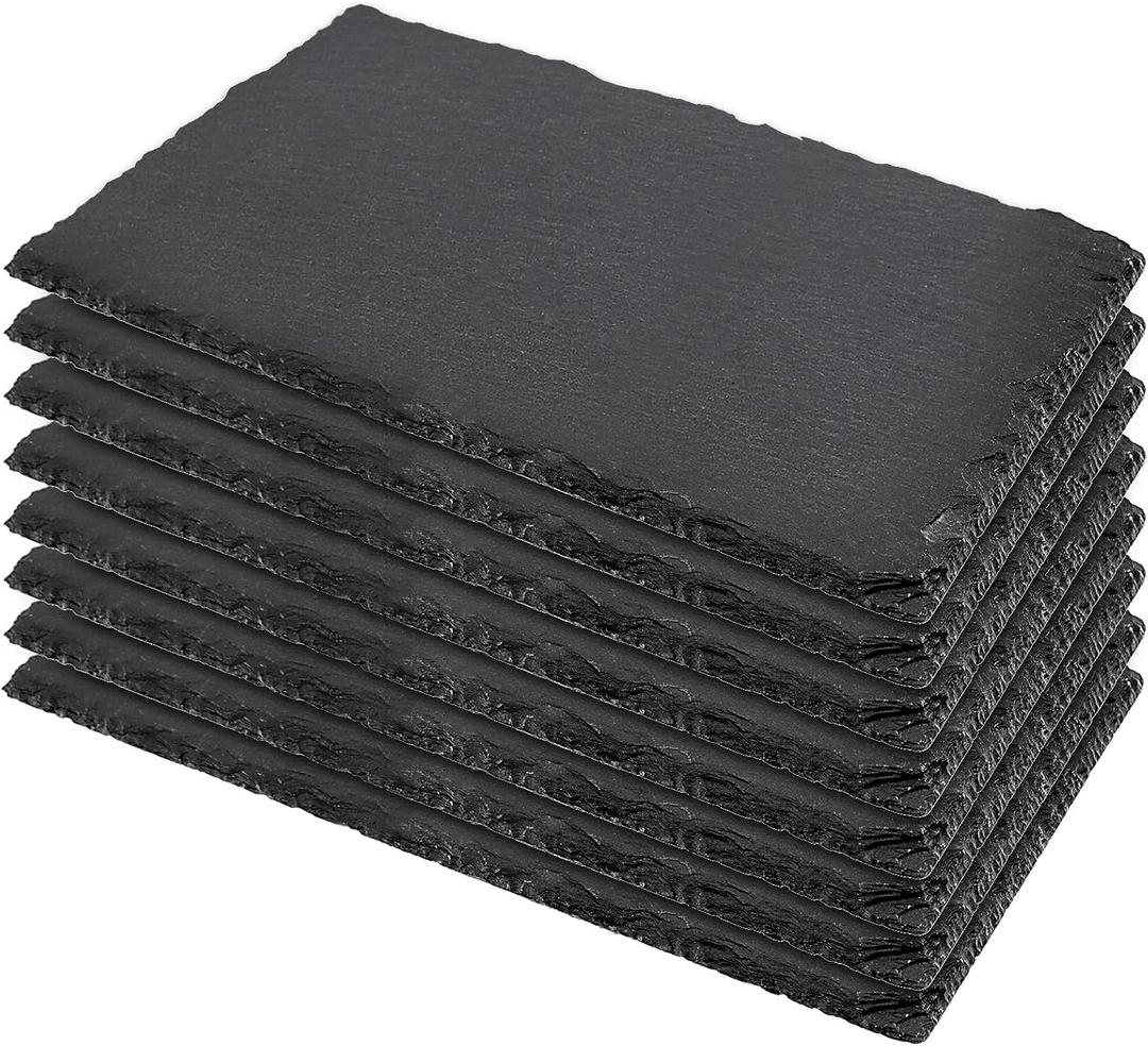 8 PCS 10 x 4.7 Inch Black Slate Cheese Boards, Black Slate Serving Platter with Natural Edge, Slate Stone Serving Tray for Cheese, Charcuterie, Sushi, Appetizers