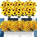 Redbaker 24 Bundles Yellow Sunflower Faux Mums for Outdoor Artificial Flower with Stems Bouquet Fake Plants Bulk UV Resistant Plastic No Fade Wedding Fall Garden Home Window Decor (Sunflower)