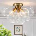 Semi Flush Mount Chandelier Gold Close to Ceiling Light Fixtures Modern Bubble Ball Glass Chandelier Mid Century Ceiling Pendant Light 17.72in 13 Globe for Bedroom Foyer Living Room Kitchen Island