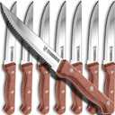 Elemake Steak Knife Set - Steak Knife with Wooden Handle, Knives Set for Kitchen, Serrated Steak Knives Set of 8, Classic Full Tang Design, 5Cr15Mov Stainless Steel Blade