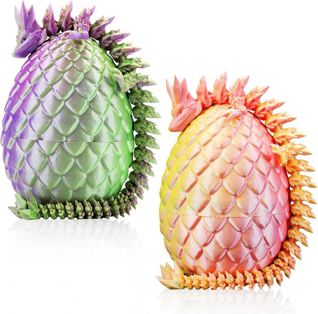 2 x 3D Printed Dragon Eggs with Dragon Inside,Color Change with Temperature,Lavender Purple+Mint Green to Pink+Yellow (12 inch)