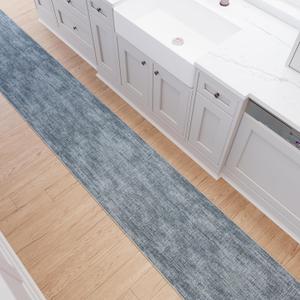 Ottomanson Runner Rug 2'7" x 6' – Soft Non-Slip Rug, Quick Dry Low Pile Carpet for Entryway, Kitchen, Hallway & Narrow Indoor Spaces, Solid Greyish Blue