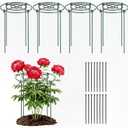 4 Pack Peony Cages and Supports, 11.8" Dx16 H Plant Cages, Peony Support with 16 Clips for Outdoor Plants, Heavy Duty Metal Peony Cage, Flower Support Rings for Rose, Tomato, Hydrangea, Strawberry