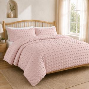 Swift Home King Comforter Set, Tufted Pom Poms, Blush