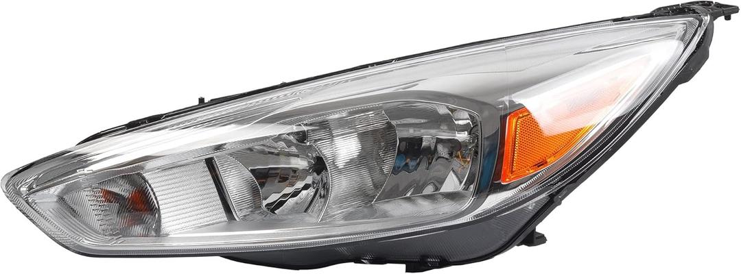 Dasbecan Halogen Headlight Assembly Compatible With Ford Focus 3rd Gen 2015-2018 w/o LED DRL Left Driver Side Chrome Headlamp Replaces# F1EZ13008GT FO2502339