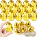 48 PCS Golden Easter Eggs Empty 2.4" Shiny Metallic Plastic Easter Eggs Fillable Surprise Gold Eggs for Easter Egg Hunt Fillling Candy Treats Toys Basket Stuffers Classroom Rewards Prize