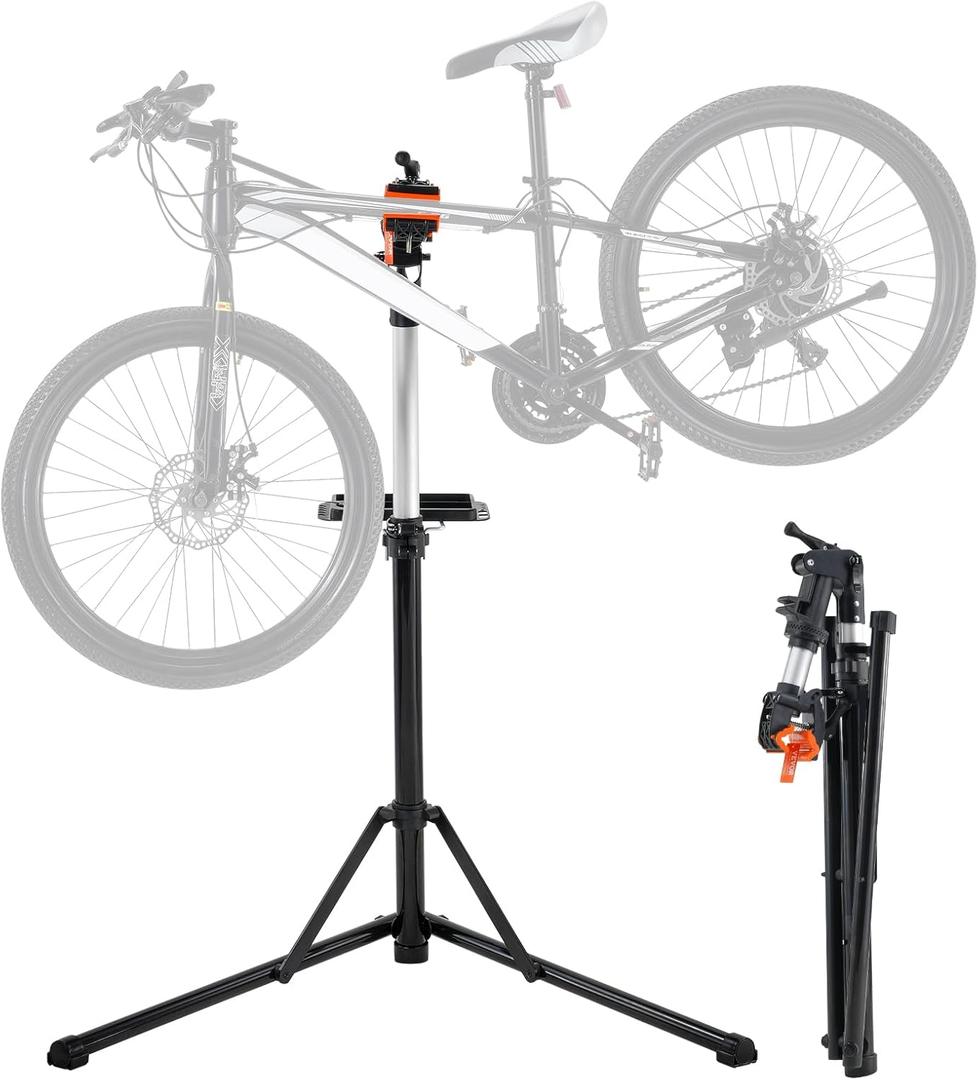 VEVOR Bike Repair Stand, 66 lbs Heavy-duty Aluminum Bicycle Repair Stand, Adjustable Height Bike Maintenance Workstand with Magnetic Tool Tray Telescopic Arm, Foldable Bike Work Stand for Home, Shops