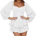 LYANER Women's Jumpsuit Lantern Long Sleeve Ruffle Layer Tie Mini Short Romper Smal