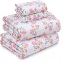 RUVANTI 100% Cotton Sheets Queen Size Percale Bedding, Cooling & Breathable Floral Design, Durable with a Crisp, Soft & Comfortable Feel, 16" Deep Pocket, 4-Piece Set, Bloomex