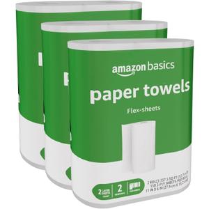 Amazon Basics 2-Ply Flex-Sheets Paper Towels, 6 Basics Rolls = 16 Regular Rolls, Everyday Value with 150 Sheets per Roll