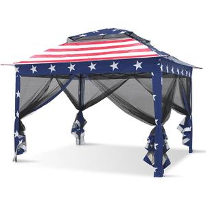 COOS BAY 11x11 Pop-Up Instant Gazebo Tent with Mosquito Netting Outdoor Canopy Shelter with 121 Square Feet of Shade (American Flag)