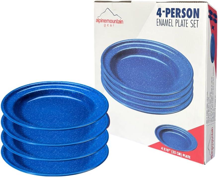 Alpine Mountain Gear Enamelware for Camping and Backpacking - Camping Cookware Gear Essentials for Outdoor/Indoor Use and Backpacking Adventures (Made by Caddis Sports) (10 Inch Plate (4 Pack))