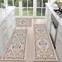 HEBE Washable Kitchen Rugs Sets of 3, Non Slip Absorbent Kitchen Rugs and Mats, Farmhouse Stain Resistant Kitchen Mat Carpet Runner for Kitchen Floor, Laundry Room, Hallway (20"x32"+20"x48"+20"x59")