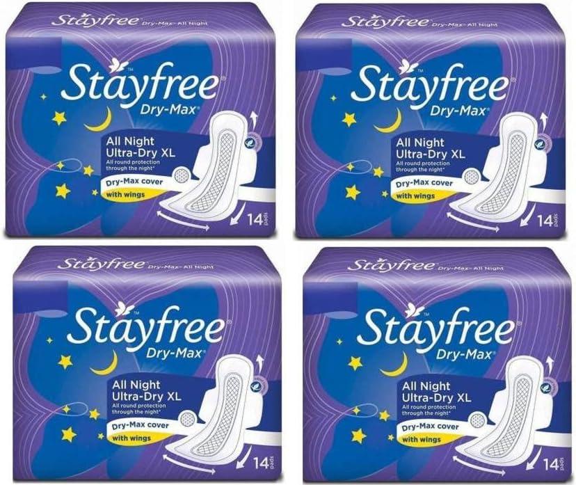 STAYFREE best Dry-Max All Night Ultra-Dry with Wings - XXL (14 +14 +14 +14 Sanitary Pads) Sanitary Pad (Pack of 56)