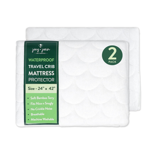 Joey + Joan Waterproof Travel Crib Mattress Pad Cover Compatible with Guava Lotus, Babybjorn, Dream on Me – 2 Pack Quilted Mattress Protector from Ultra Soft Bamboo Viscose Terry – 24" x 42"