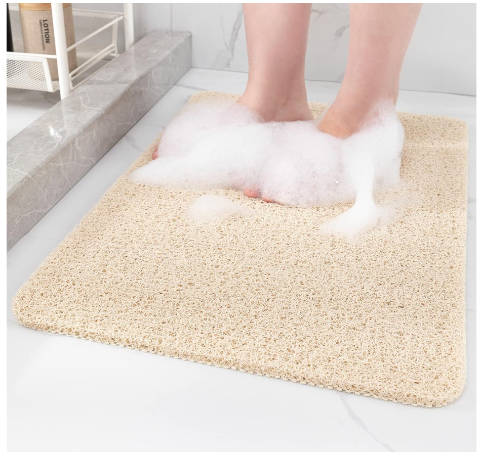 NonSlip Shower Mat Bathtub Mat for Bath Tub,Anti Slip Bath Tub Mat,Floor Mat,Soft PVC Loofah Bathroom Mats,Foot Scrubber Mat,Quick Drying Easy Cleaning Mats for Wet Areas（40 * 16 Beige）