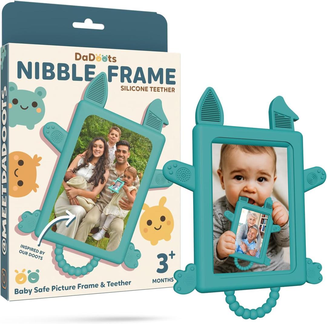 Nibble Frame: BPA-Free Silicone Teething Toy & Picture Frame - Safe & Soft Relief for Infants, Toddlers & Kids - Anti-Shatter Acrylic Mirror, Sensory Stimulation - Ideal Baby Shower or Birthday Gift