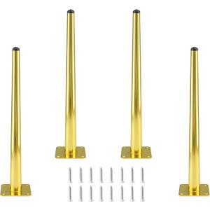 Seimneire 4pcs 16 Inch Furniture Legs, Straight Conical Metal Legs Luxury Gold Mid-Century Style Furniture Feet for Sofa Cabinet Table Chair Cupboard Couch Ottoman Home DIY Projects