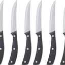 Emeril Lagasse Steak Knife Set of 8, 4.5 Stainless Steel Serrated Blades, Premium Kitchen Steak Knife Set with Black Handles