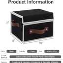 2PCS Storage Bins Box with Lids Front Opening Window Decorative Cotton Linen Fabric Basket PU Leather Handles PP Board Foldable Washable Shelf Closet Organizer Container (Black, Small)