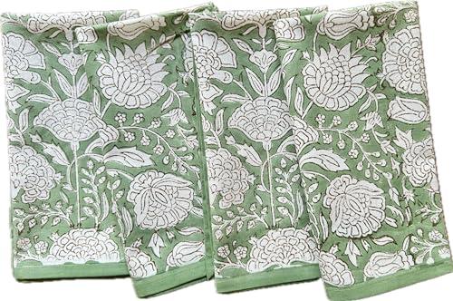 ATOSII Jade 100% Cotton Fall Cloth Designer Dinner Napkins, Handblock Print, Washable Durable Linen for Everyday Use Wedding Parties Outdoors Christmas Thanksgiving I 20 X 20 Inches I Set of 4