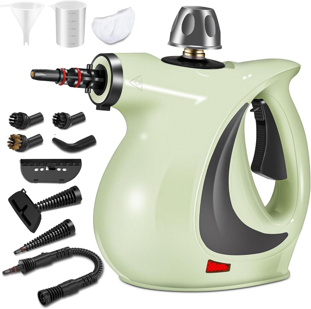Spurgehom Handheld Steam Cleaner, Portable Steamer with Large Capacity,11-Piece Accessory Set for Floor, Car, Carpet, Upholstery, Couch, Tile, Windows Cleaning (Green)
