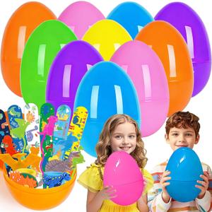 Large Easter Eggs, 12 Pieces 4.7" Jumbo Plastic Bright Solid Dinosaur Easter Egg Filled with Small Toys, Dinosaur Easter Theme Party Favor, Basket Stuffers Fillers, Classroom Prize Supplies Toy