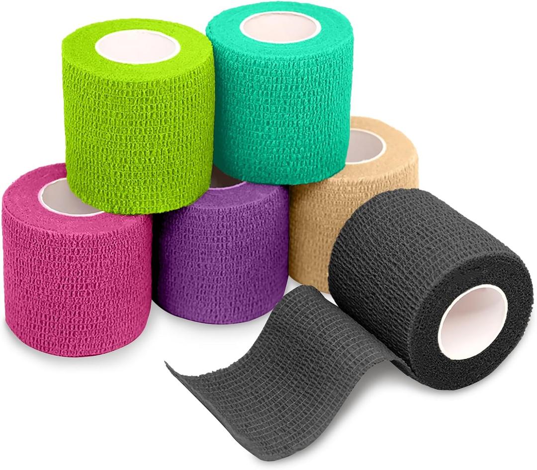 FriCARE Self Adhesive Bandage Wrap, Medical Tape in First Aid Kit, Cohesive Bandages for Wounds Sport Vet, 2 inches X 5 Yards 6 Rolls, Royal Garnet