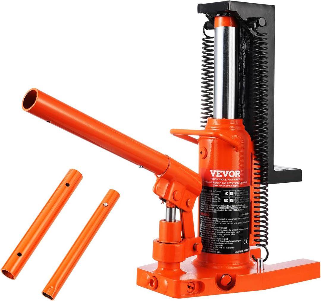 VEVOR Hydraulic Jack, 2.5 Ton Toe Lift, 5 Ton Top Lift, 0.8-5.3 in Toe Height, 8.9-13.4 in Top Height, Air Hydraulic Claw Jack for Machinery, Industry