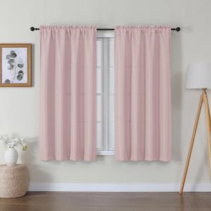 Lecloud Bessie Blush Pink Curtains 54 Inch Length 2 Panels Set, Light Filtering Faux Linen Textured Window Curtains, Rod Pocket Curtain Drapes for Bedroom Living Room, Each 30 W x 54 L