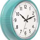 Bernhard Products Retro Wall Clock 12 Inch Blue Kitchen 50's Vintage Design Round Silent Non Ticking Battery Operated Quality Quartz Clock (Robin Egg Blue)