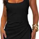 Women's Summer Square Neck Sleeveless Bodycon Mini Dress with Shorts Twisted Backless Zipper Slim Fit Dress (Medium, Black)