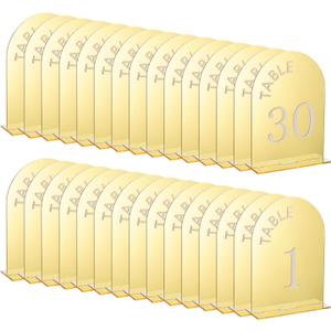uxcell 30pcs 4.8 x 7 Inch Gold Arch Acrylic Sign with Stand, Acrylic Arch Table Number Holders for Wedding Table Centerpiece DecorationNumber 1-30