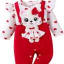 Baby Girl Clothes Newborn Romper Cute Cat Ruffled Long Sleeve Love Fall Winter Outfits with Bow Headband, Size 9-12 Months