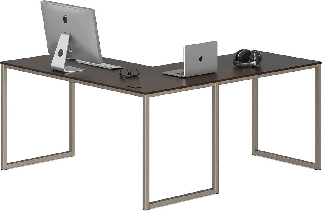 SHW Mission 55 x 60 Inches L-Shape Home Office Computer Desk, Espresso, 55-inch L-shaped
