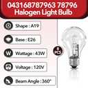 8 Pcs 043168787963 78796 Halogen Light Bulbs, 43W 120V Clear Dimmable A19 Bulbs with E26 Base, Fits for Bar Ceiling Light, Wall Lamp, Table Lamp Etc