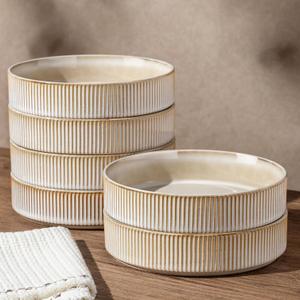 GBhome Pasta Bowls Set of 6, 7.5 Stoneware Dinner & Salad Bowls, Double Reactive Glaze Ceramic Soup Bowls, Stackable, Microwave & Dishwasher Safe, Cappuccino