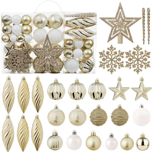 100ct Christmas Ball Ornaments Set - Assorted Shatterproof Hanging Tree Ornament Set with Reusable Hand-held Gift Package for Xmas Tree Holiday Party and Home Decor (Champagne)