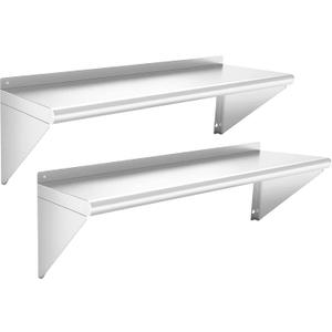 Stainless Steel Shelf 12" x 48" - 2 Pack 350 lb Wall Mounted Commercial Stainless Steel Shelves Metal Shelving for Restaurant, Bar, Utility Room, Kitchen and Garage (2 Piece Set)