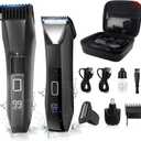 Beatslm Manscape Beard Trimmer for Men, Groin & Body Hair Trimmer, Ball Shaver, Nose Hair Clippers, All-in-One IPX7 Waterproof Men's Wet/Dry Groomer Kit, Rechargeable with Travel Case, LED Display (Tuxedo Black)