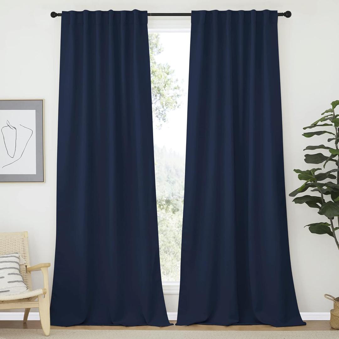 NICETOWN Window Treatment Blackout Curtains - (Navy Color) 52 inches W by 108 inches L Each Panel, Set of 2 Panels, Blackout Drape Panels for Nursery