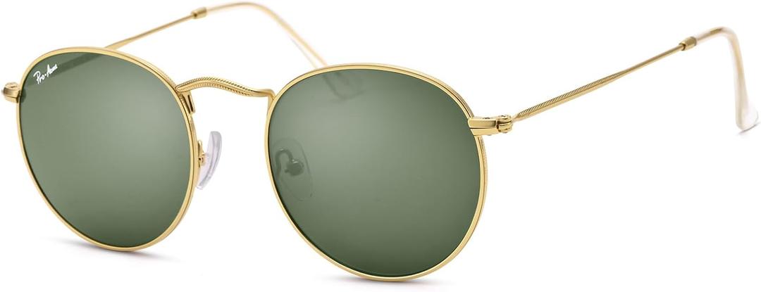 Pro Acme Round Sunglasses Glass Lens Metal Frame Retro Circle Sun Glasses for Women Men, Lens Width: 50 Millimeters