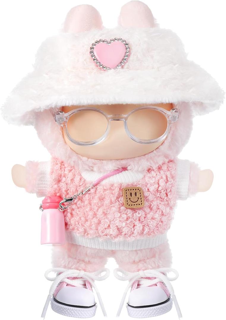 5 Pcs Stylish Set for 17cm Dolls with Fashion Hat ,Water Bottle,Skirt,Shoes and Sweater Outfit Set, Cute Doll Style Accessories Gift(Cute,Pink)