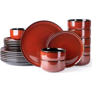 LERATIO Ceramic Dinnerware Sets for 8,Plates and Bowls Sets,Handmade Reactive Glaze Dishes Set,Highly Chip and Crack Resistant | Dishwasher & Microwave & Oven Safe Dishes set,Service for 8-Red(24pc)