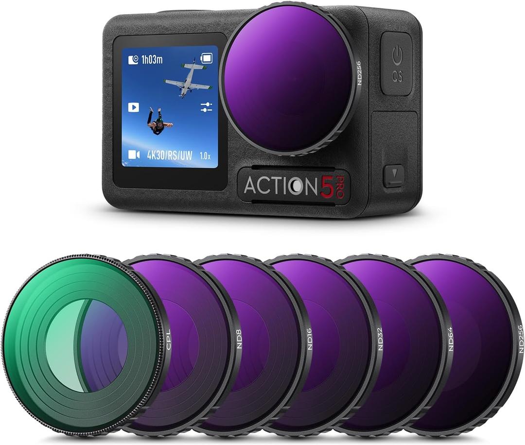 K&F CONCEPT ND Filter Compatible with DJI Osmo Action 5 Pro/ Osmo Action 4, 6 Pack CPL ND8 ND16 ND32 ND64 ND256 Polarizer Neutral Density Filter Action Camera Accessories, Multi Coated HD Optical Glass